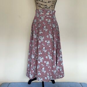Vintage Floral and Gingham Midi Skirt